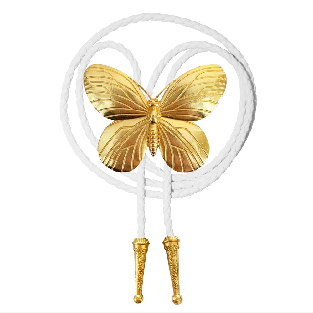 Gold Butterfly Bolo Tie with White Cord